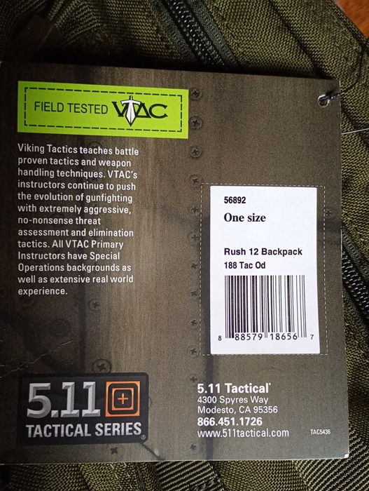 Новый рюкзак 5.11 Tactical Rush 24/12 черный/зеленый 37/24л, из США