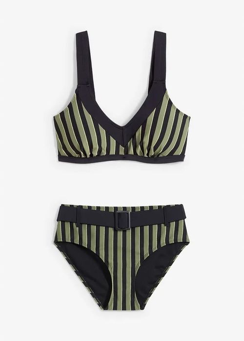B.P.C bikini oliwkowo-czarno-złote w paski z figami z paskiem 40.