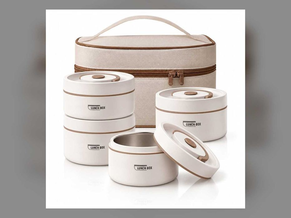 Termos Obiadowy Lunchbox 4 Pojemniki Stalowe 2,08L Torba Termiczna Szczelne Bento Box Na Obiad