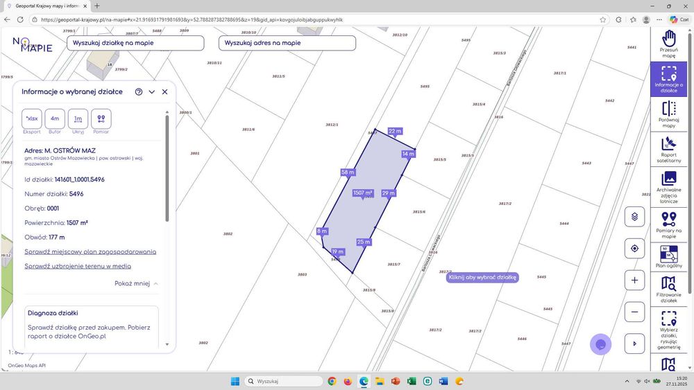 Sprzedam działkę w pobliżu ulicy Małkińskiej