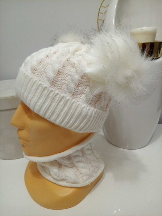 komplet dziecięcy czapka komin biały biała