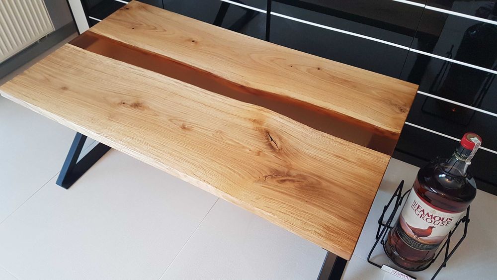 Stolik kawowy, dębowy, stolik żywica - rzeka