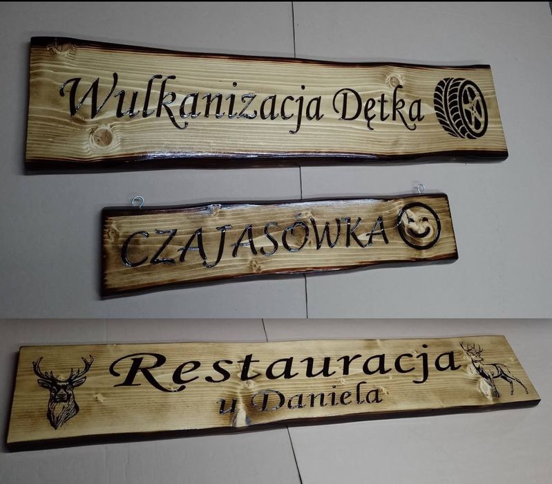 SZYLDY I TABLICE drewniane adresowe reklamowe napisy na desce drewnie