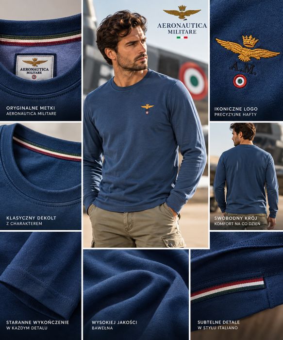 Aeronautica Militare longsleeve męski 252TS2390UJ00372 – niebieski, Regular Fit L