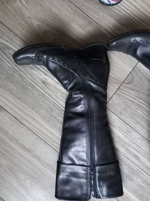 NEXT SKÓRA NATURALNA czarne komfortowe kozaki roz 39 koturn