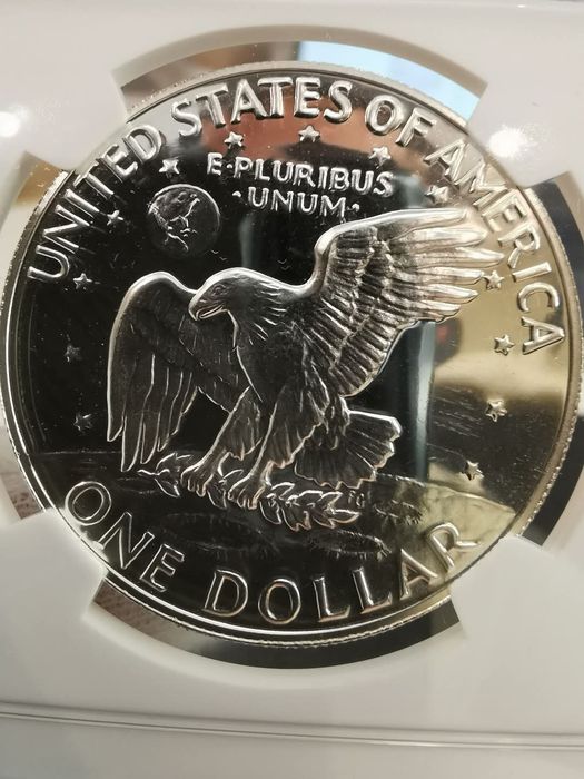 США 1 долар 1974р. Ейзенхауер. СРІБЛО. СЛАБ NGS PF68