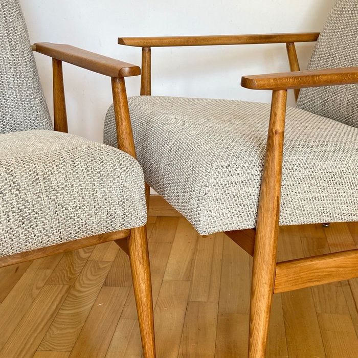 Fotel LISEK PRL klasyczny szary beżowy Jasny dąb pełna renowacja 16