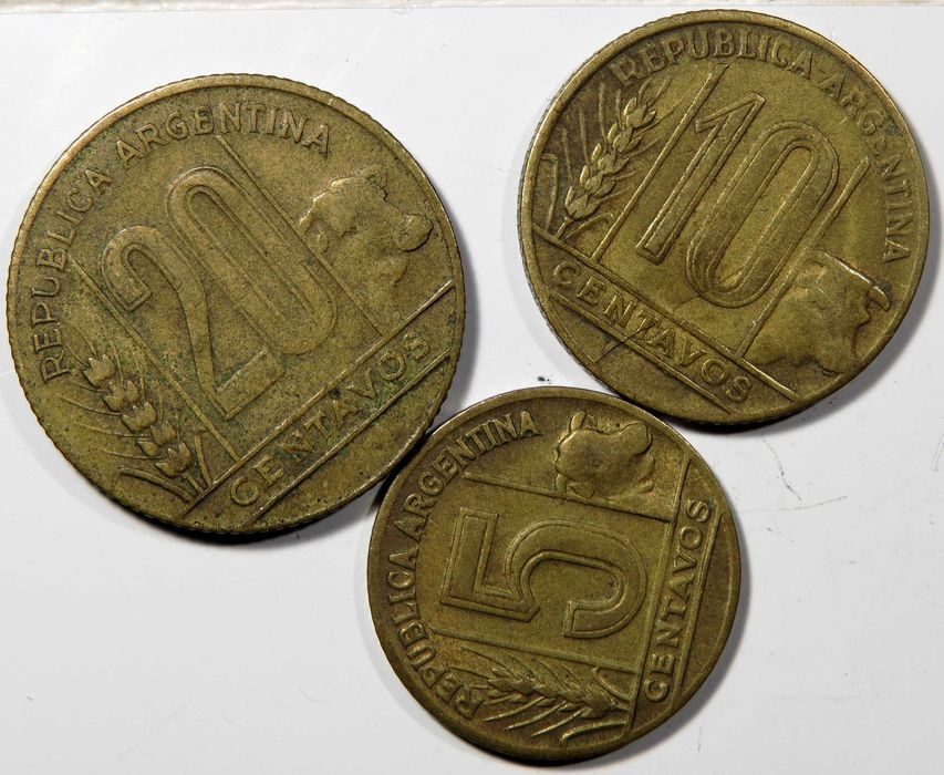 Argentina - 5, 10, e 20 Centimos ( 1948 e 1949 ) Trio dificil