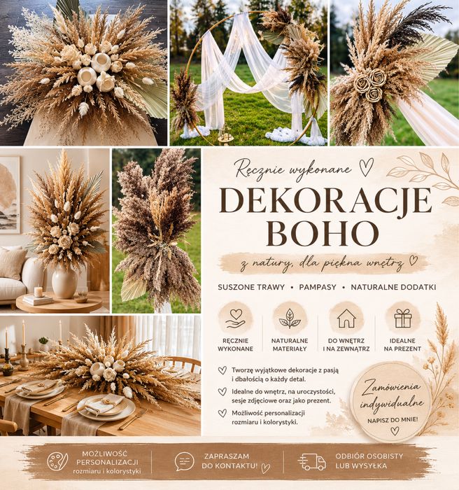 Dekoracje ślubne boho | Pampasy | Handmade premium