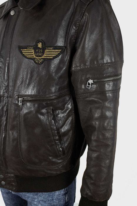 Вінтажна чоловіча шкіряна куртка пілот, бомбер f-19 army