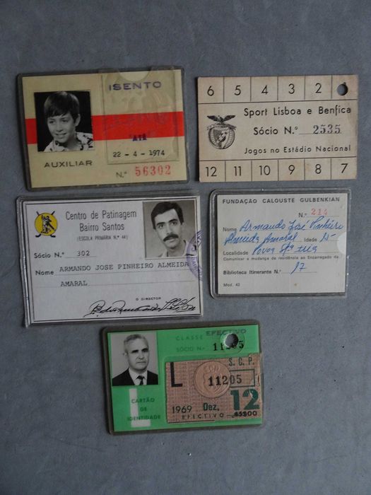 Antigos cartões de sócio Benfica, Patinagem, Gulkenkian, Sporting