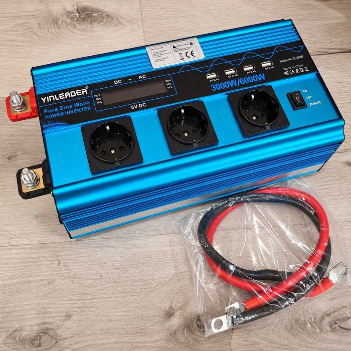 Інвертор YINLEADER 12V 230V 3000W 6000W чиста синусоїда Pure Sine Wave 3 розетки 4 USB автомобільний перетворювач напруги преобразователь 12В инвертор