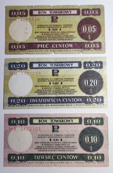 Bon towarowy PKO /PEWEX/ 5 centrów 10 centrów 20 centów