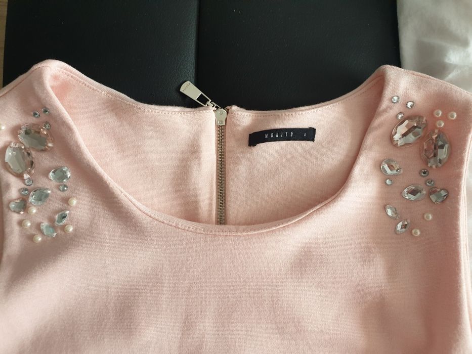 Sukienka gładka pudrowy róż Mohito L