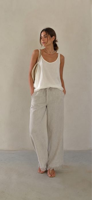 Бежеві льняні брюки Zara