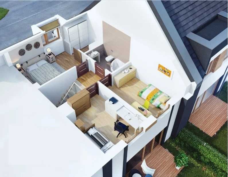 Nowy dom 83,69 m² + jasny strych 28 m² - Wielka Wieś, "Bukowa Osada"