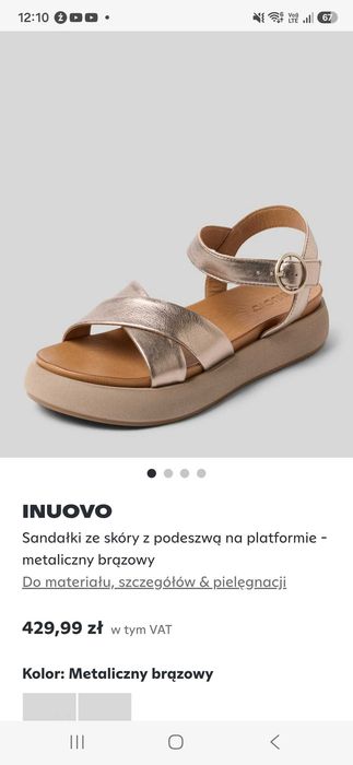 Inuovo złote sandałki ze skóry z podeszwą na platformie 41
