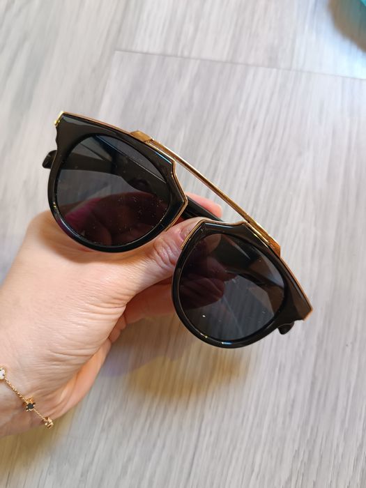 Okulary damskie czarne złote letnie przeciwsłoneczne plażowe