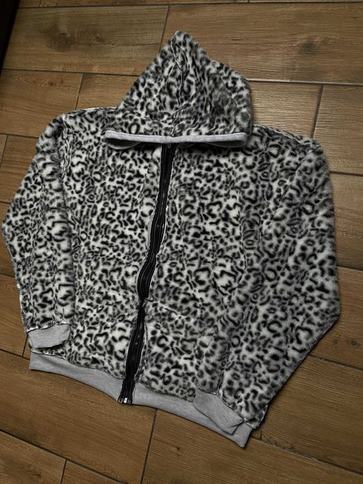 Grey Reversible Leopard Zip Hoodie L