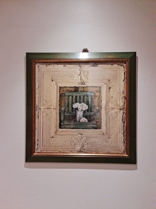 Quadros flores moldura verde e dourada