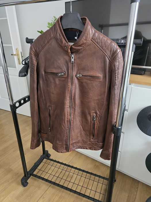 Stylowa kurtka skórzana Tom Tailor model Chester w kolorze whiskey