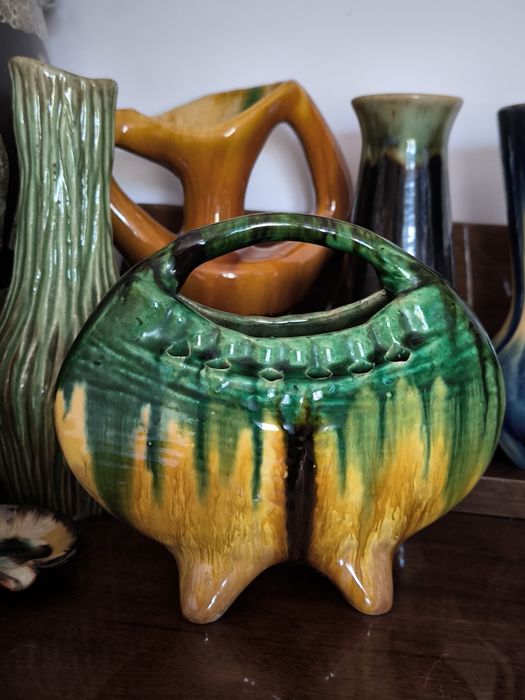 Ikebana koszyk piękna stara ceramika Krakowska