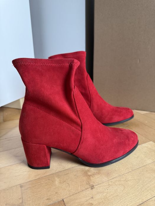 Damskie botki nowe czerwone 38 Sergio Leone zamszowe buty zimowe