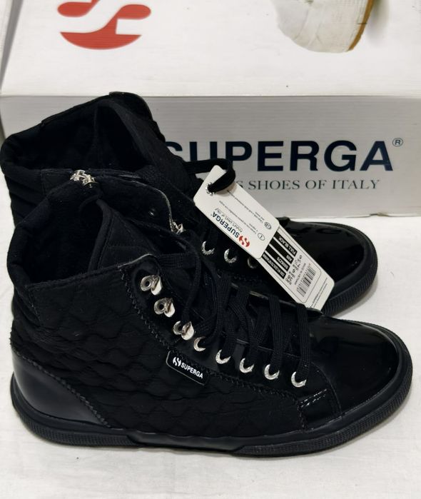 Superga 2260 Quilted Black высокие кеды (Италия) 38рр 24.6см