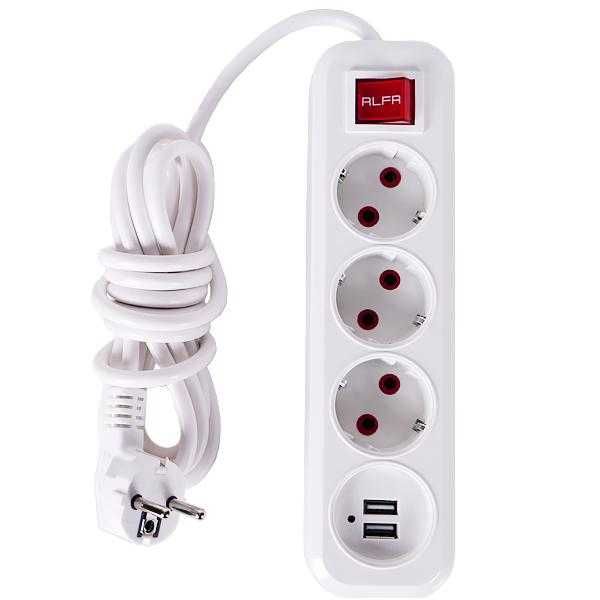 Электрический удлинитель новый с выключателем 5м + 2 USB