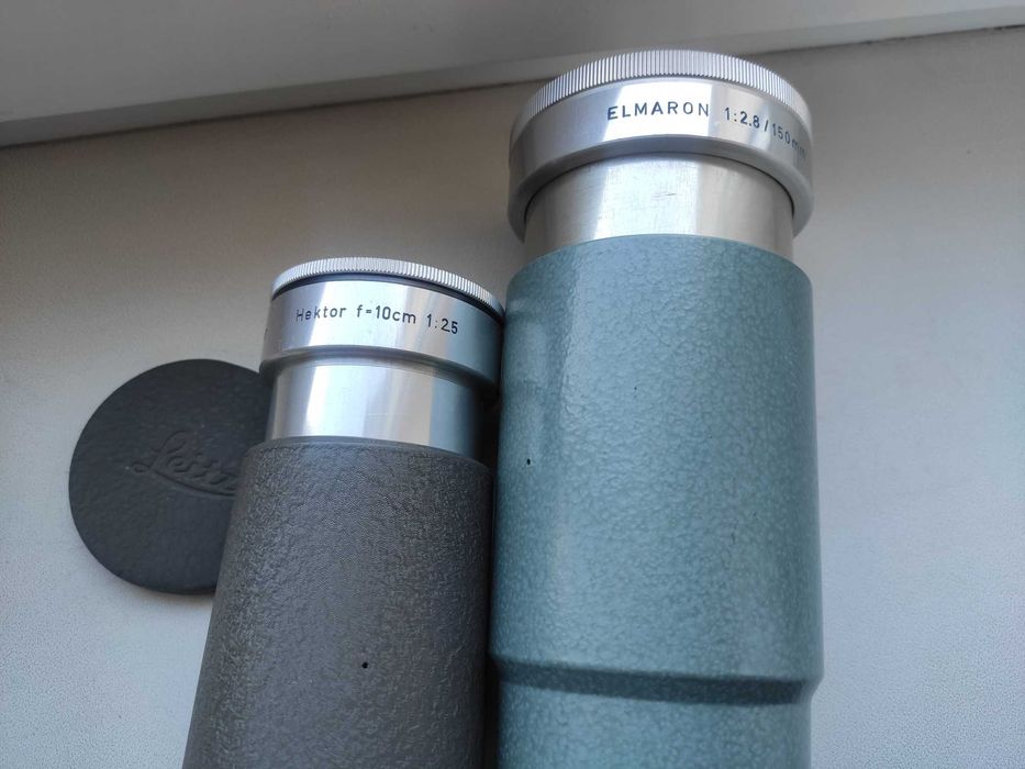 Объективы Leica Elmaron  1:2,8 / 150 mm и Leica Hector 1:2,5 / 100 mm.