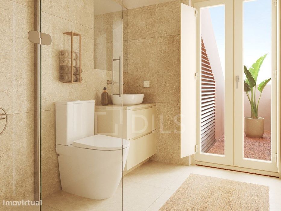 Apartamento T1 com estacionamento em condomínio com piscina e jardim