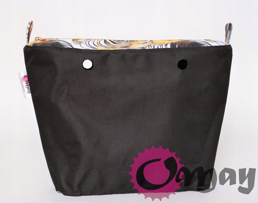CZARNY organizer do OBAG MINI +OPASKA liście "złote" 2 kieszenie OMAY