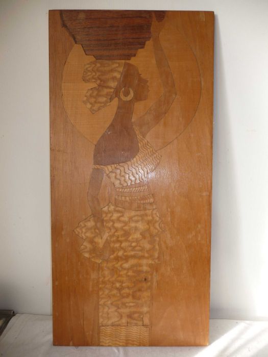 Панно настенное шпон дерево СССР негритянка 54,5х26х1 см