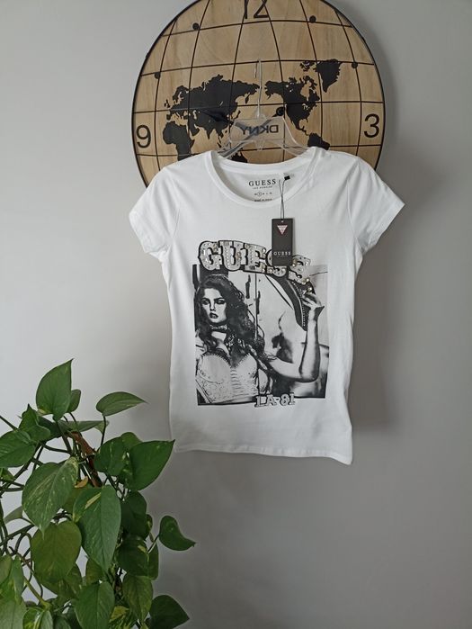 T-shirt damski biały cekiny Guess roz.S/M
