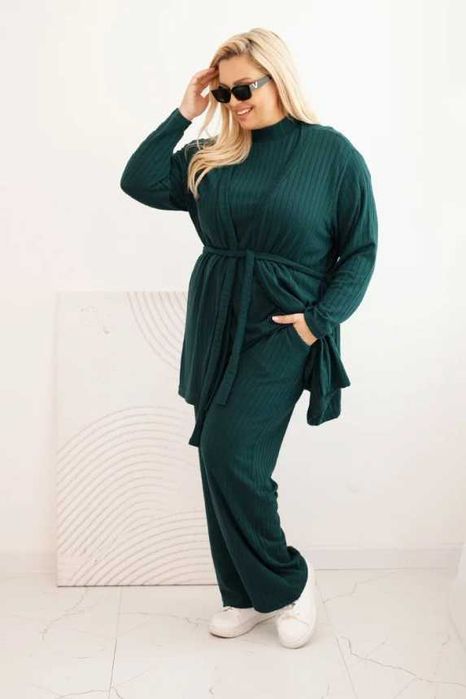 Komplety prążek Plus Size 3w1 narzutka, bluzka sponie