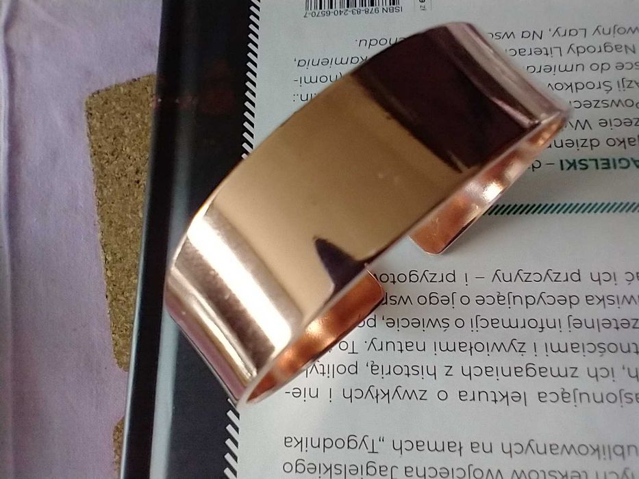 Gładka bransoleta czysta miedź metaloplastyka rękodzieło