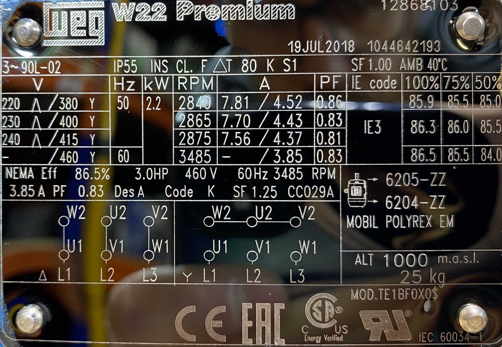 silnik elektryczny 2,2kW 2865obr. 3fazowy WEG IE3