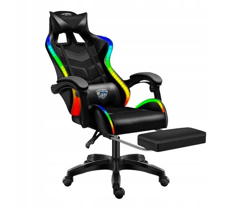 Fotel Gamingowy LED Masaż Pleców Obrotowy Krzesło Gracza – OKAZJA