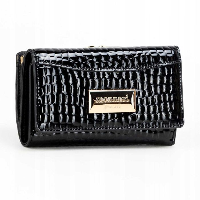 Portfel Damski MONNARI Czarny Skóra Naturalna Elegancki Na Prezent