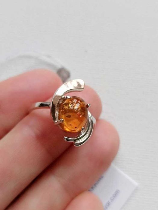 Кільце з янтарем, срібло 925 + золото 375, натуральний бурштин