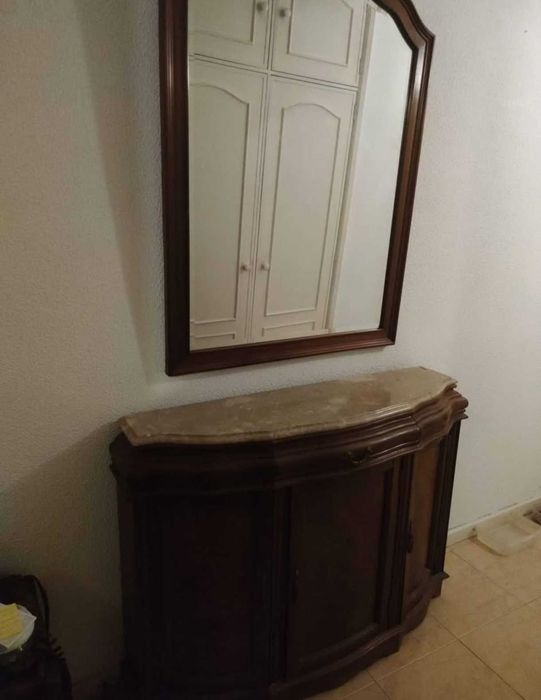 Aparador em madeira e mármore + Espelho