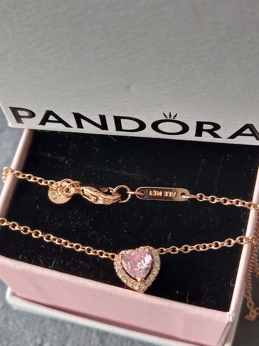 Naszyjnik łańcurzek Pandora ALE Met zawieszką serca róż z cyrkoniami  Nowy