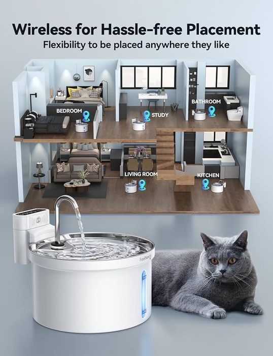 Фонтанчик для котів FEELNEEDY 3,5 л з нержавіючої сталі з датчиком рух