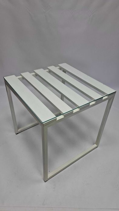 Stolik kuchenny 70x70 biały z szybą