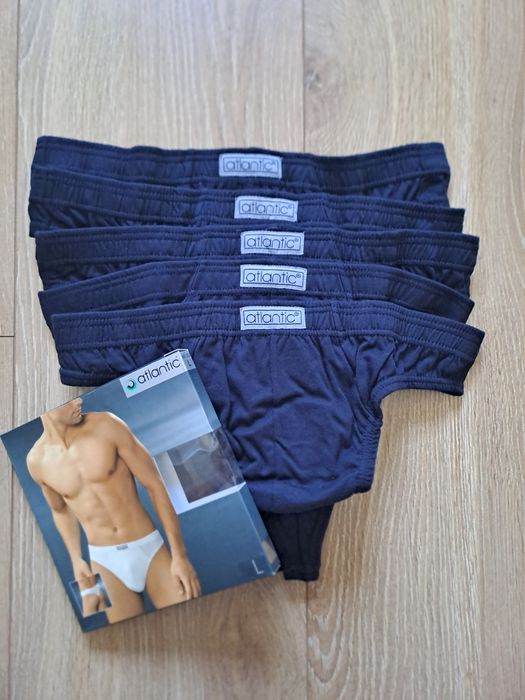 5x Stringi męskie Atlantic, rozmiar L, bawełna, granat