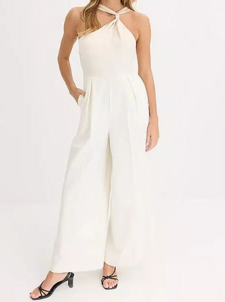 B.P.C kombinezon ecru z szerokimi nogawkami i z satynową górą ^42