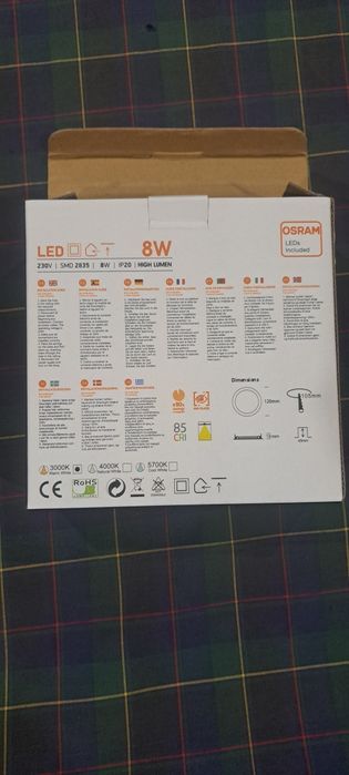 Lâmpadas LED para tecto falso Osram 8W 5700K furo 105mm tamanho 120mm