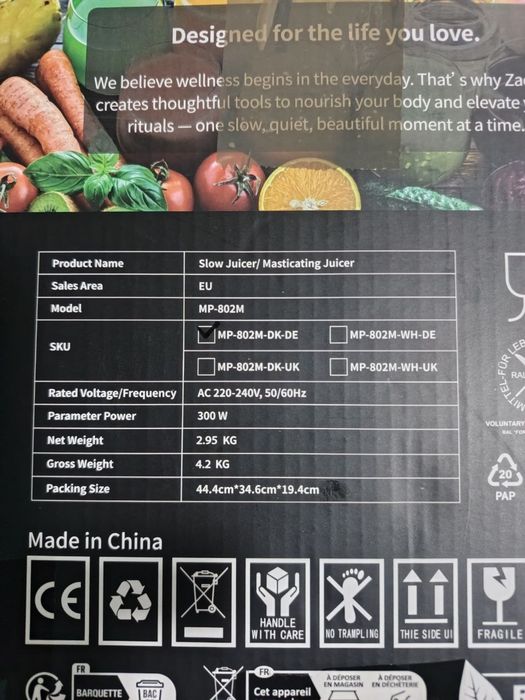 Соковижималка повільного віджиму Zachvo MP-802M.