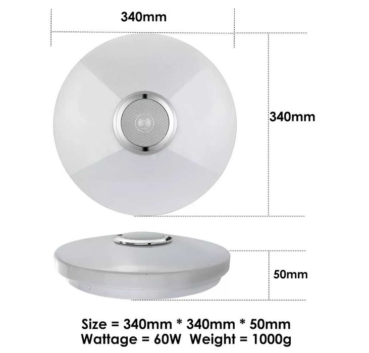 Led candeeiro teto rgb e coluna som bluetooth + app