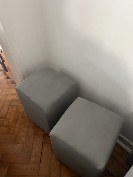 Sofá Cinzento c/ Chaise Longue + 2 Bancos e Arrumação